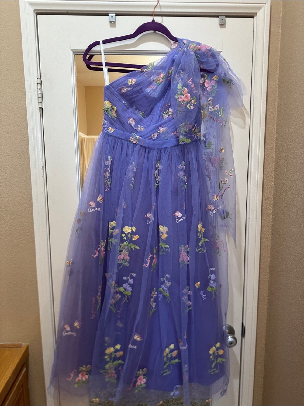 Purple Floral One-Shoulder Girls' Tulle Dress